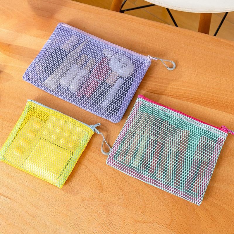 Цветная сетчатая сумка для хранения с двойной молнией, двухслойный портативный кошелек для монет, квадратный сетчатый кошелек для монет, дорожный органайзер, сумка для переноски