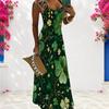 Women Plus Size Scoop Neck Strappy Sleeveless Snowflake Printed Navy Blue A Line Long Dress