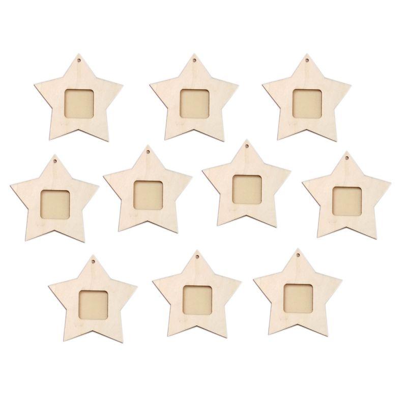 10Pcs Wooden Hanging Picture Frame Diy Mini Star Ornament Album Party Decor