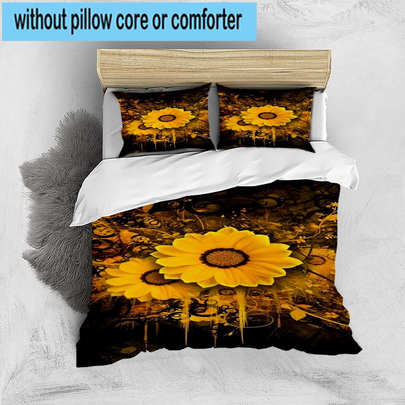 Butterfly And Sunflowers 3pcs Bedding,Including 1pc Duvet Cover And 2pcs Pillowcases Perfect for Christmas,Ideal for Bedroom, Dormitory