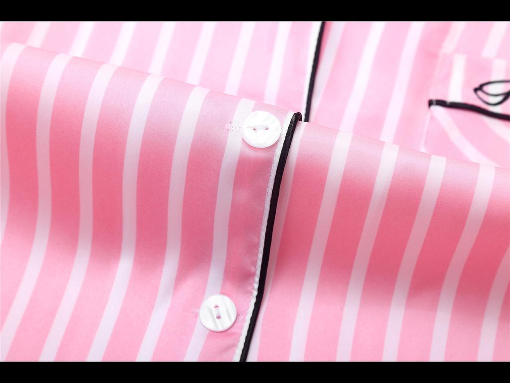 "Korean Striped Women's Seven-Piece Pajama Set for All Seasons"