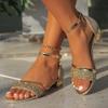 Gold Women's Sandals Advanced Summer New Style Open Toe Bare Strap Sandals Low Heel Dress Shoes Bag Heel Pumps