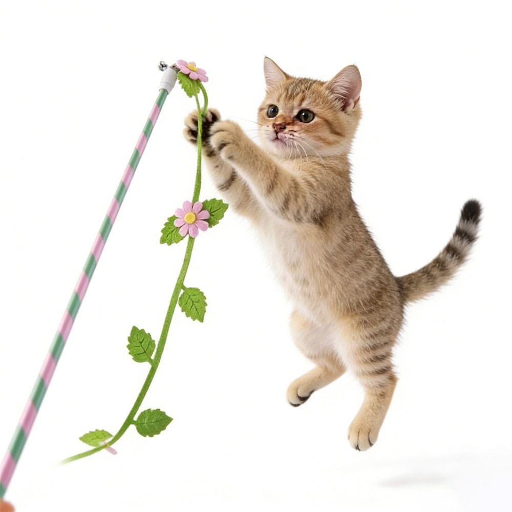 Felt Teaser Cat Wand Flower Leaf Shaped Cat Interactive Toy Cat Teaser Rod  Interactive Playing