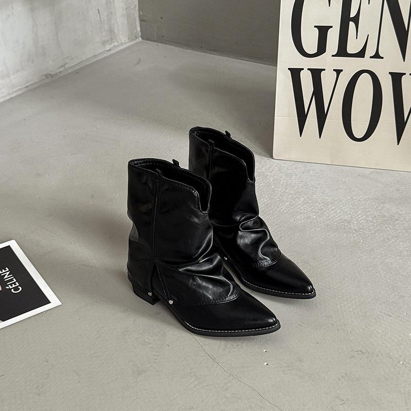 Весенне-летние ретро повседневные остроносые темпераментные ботильоны на толстом каблуке осенне-зимние однотонные женские ковбойские джинсовые короткие ботинки