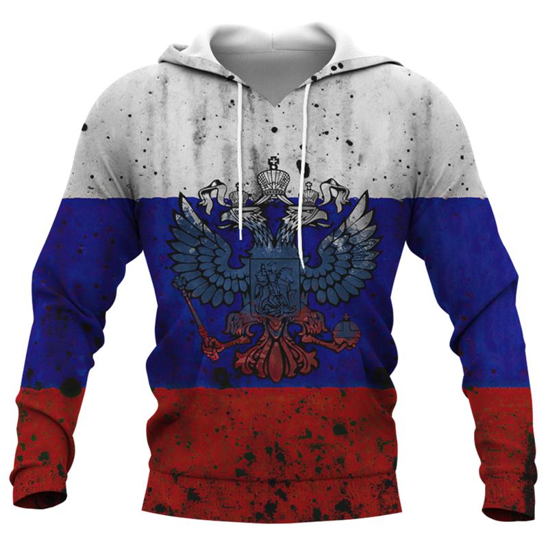 Толстовка с капюшоном с изображением российского флага для мужчин, верхняя часть, пуловер с капюшоном и эмблемой российского орла, 3D-принт CCCP RUS, новинка в категории толстовки и свитшоты с капюшоном