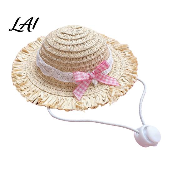 Soft Straw Hat with Lace Cat Hat Pet Sun And Bow Summer Protection for Dog Cute Cats Small Dogs Outdoor Walks