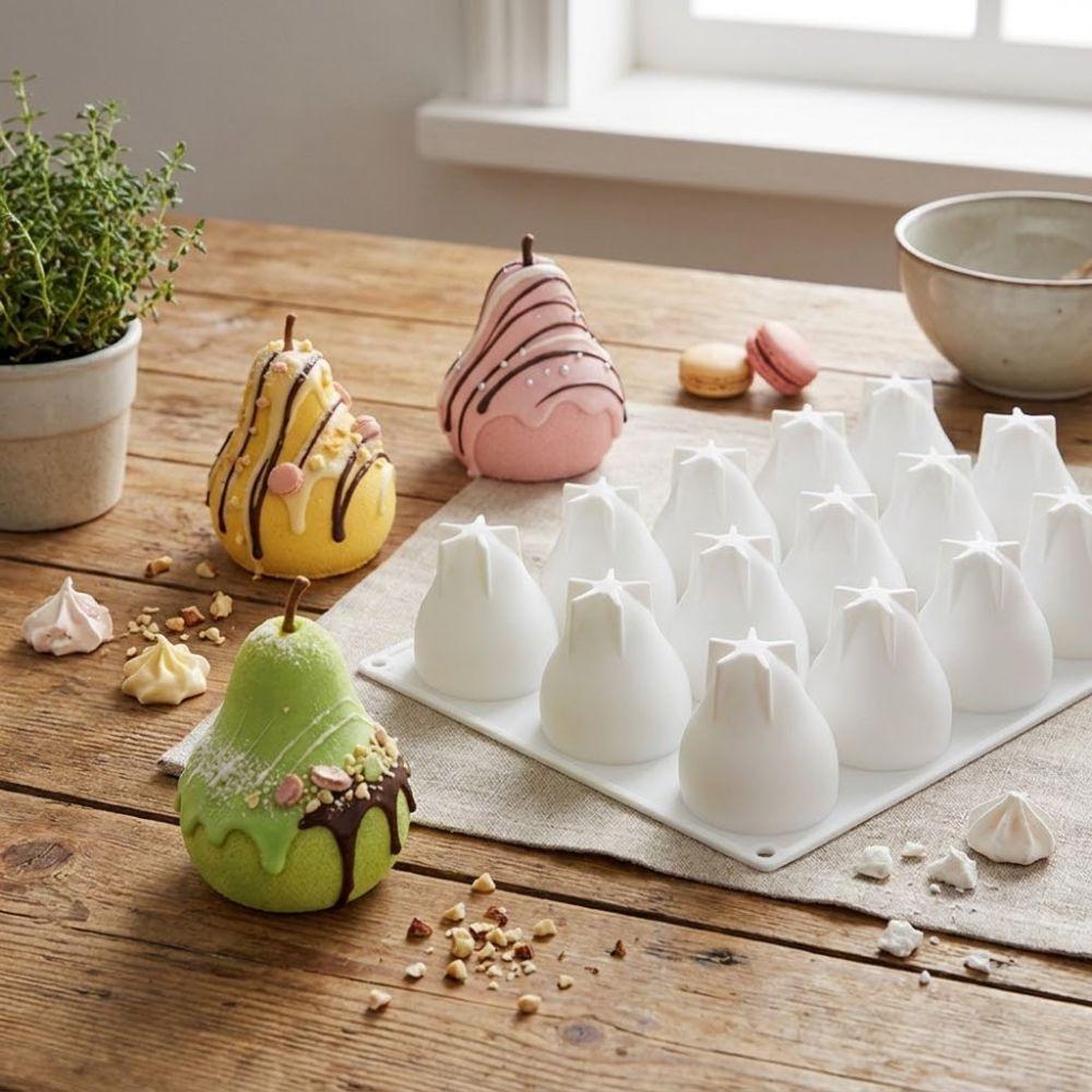 Heat-Resistant 3D Pear Silicone Mold 15 Cavity French Dessert Molds Kitchen Cooking