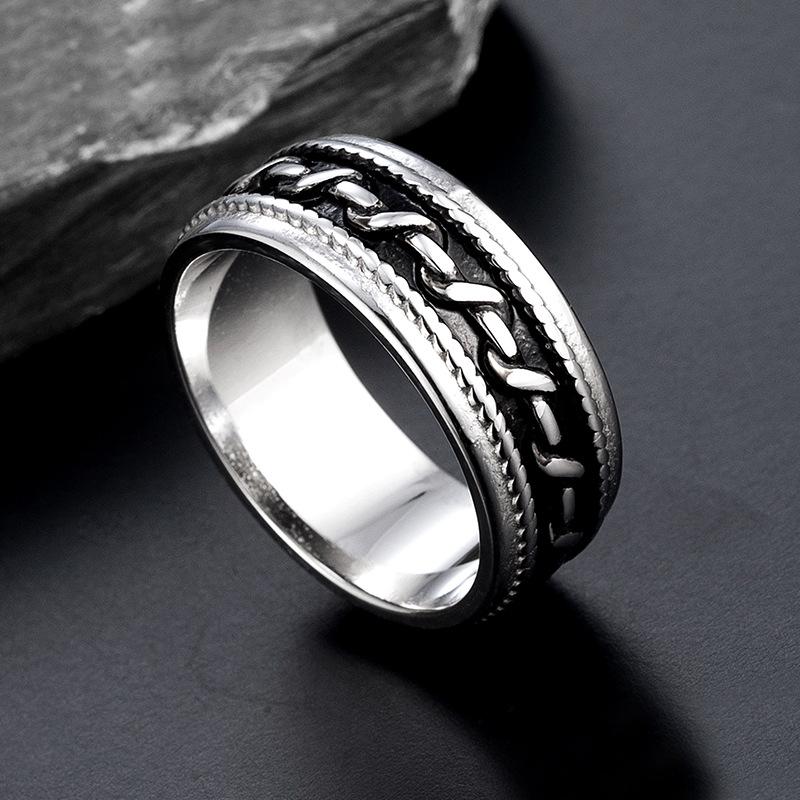 Titanium Steel Men's Retro Hip Hop Rotatable Ring - Non-fading, Unique Design