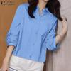 Женская повседневная блузка свободного кроя с отложным воротником и рукавом 3/4