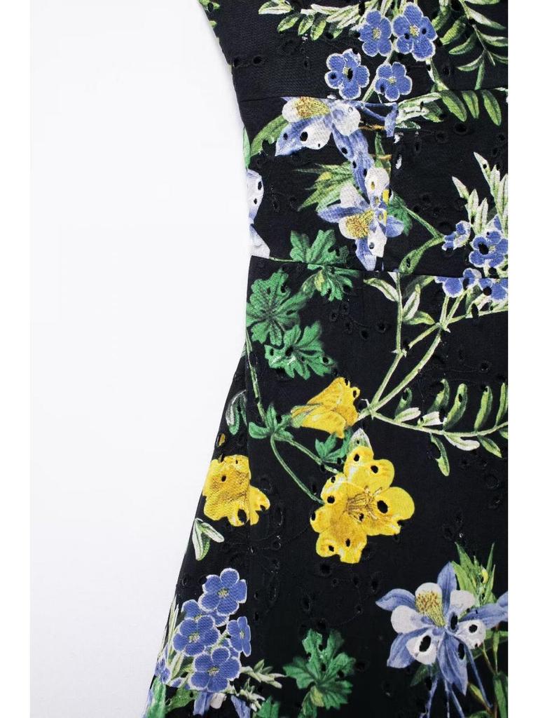 Summer Floral Print Midi Dress with Spaghetti Straps - European and American Women's Fashion