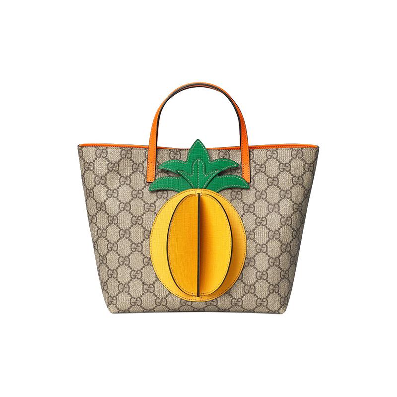 Gucci handbag Three-dimensional pineapple shape presbyopia Logo canvas patchwork Tote bag Tote bag shopping bag children's bag children's style ebony