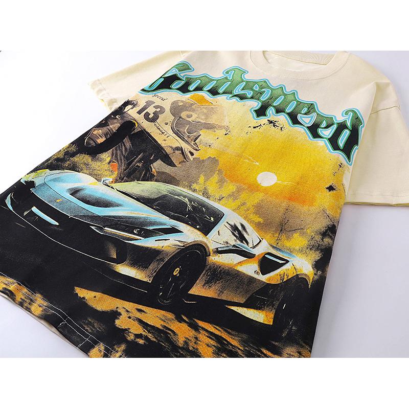 Трендовая летняя футболка Rock Street 2025 года унисекс в стиле ретро с принтом автомобиля, хлопковая футболка для пары
