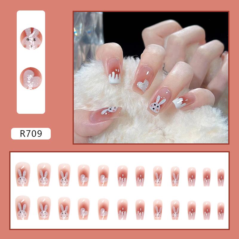 24 шт. Нежные милые милые Ins Wind Glitter Pink Blush Nail Art Новогодняя пленка для дизайна ногтей с кроликом Поддельная пленка для дизайна ногтей