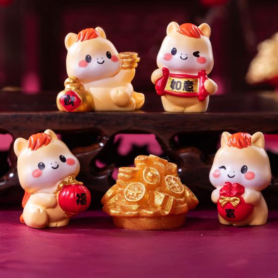 4 шт. Миниатюрная фигурка мультяшной лошади, приносящая удачу, миниатюрный пони