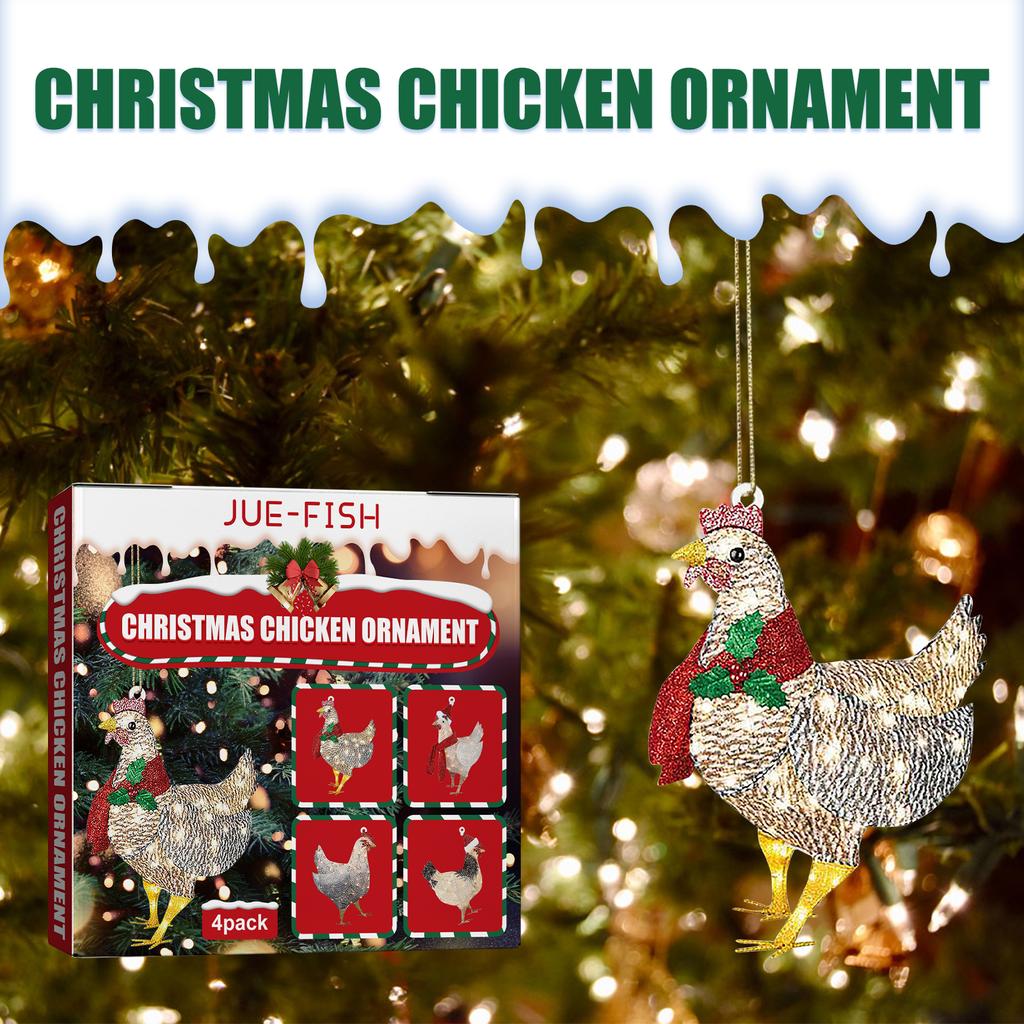 Christmas Scarf Chicken Hanging Ornament Set, Home Holiday Party Christmas Tree Decor Chicken Charm