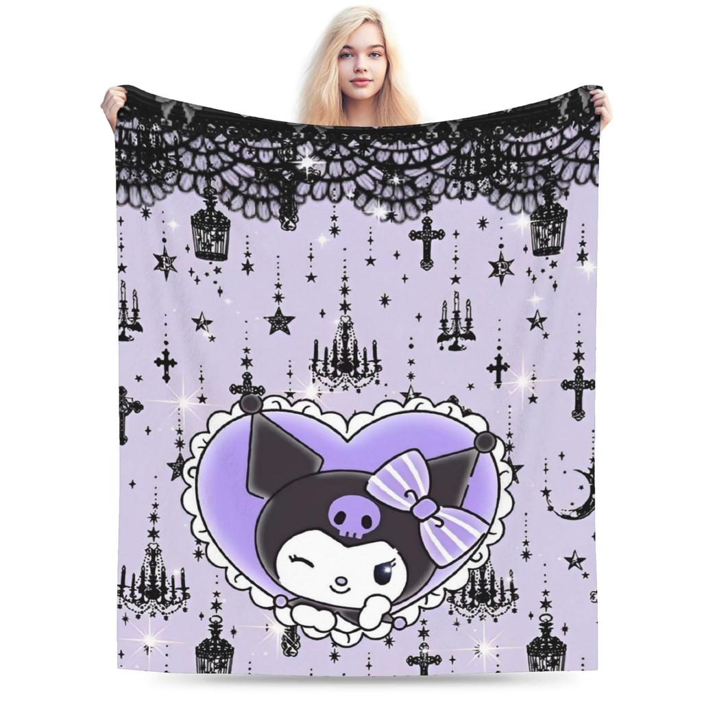 Cartoon Cool Cute Kuromi Fleece Throw Blanket  Blanket for Home Outdoor Super Soft Bed Rug