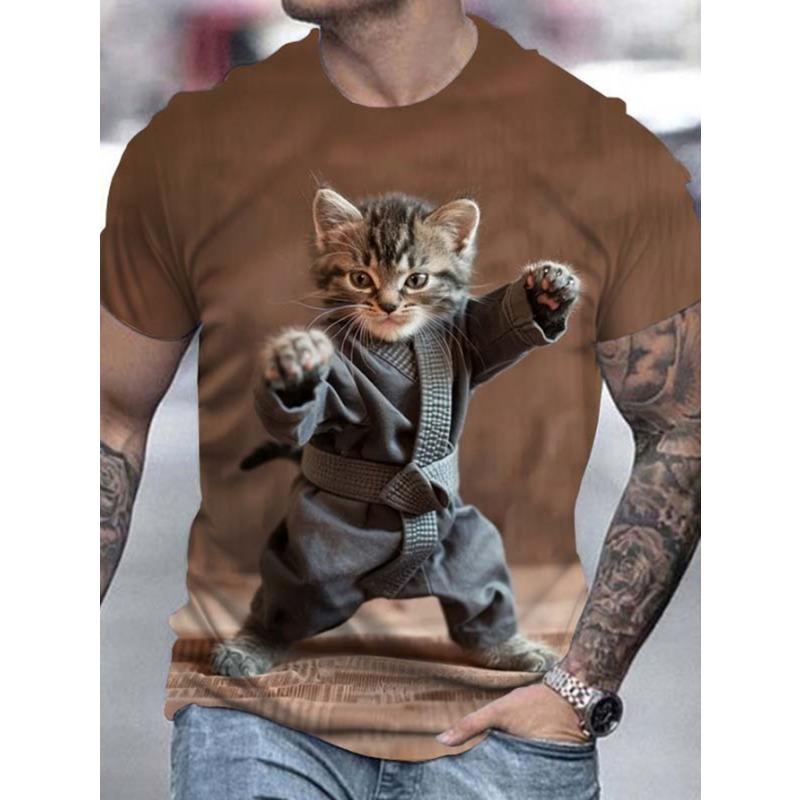 Смешные Мультяшные Коты Футболки Животное 3D Печать Мужчины Женщины Короткий Рукав Футболка Оверсайз Уличный Харадзюку Y2K