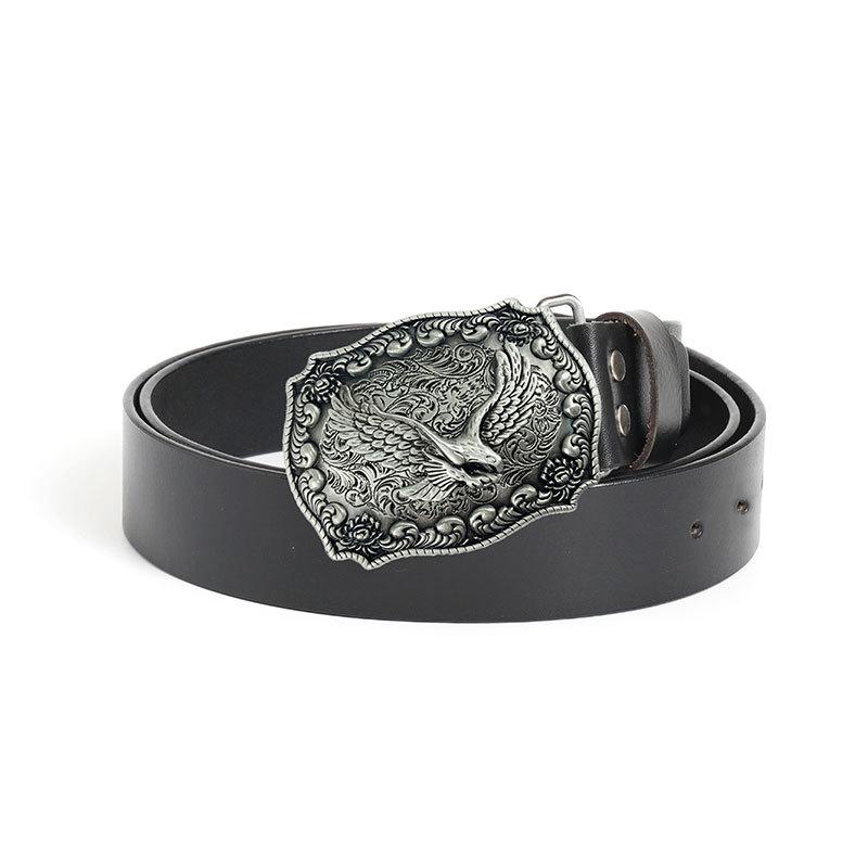 Vintage Cowhide Leather Eagle Belt - Western Cowboy Style for Youth & Stylish Guys