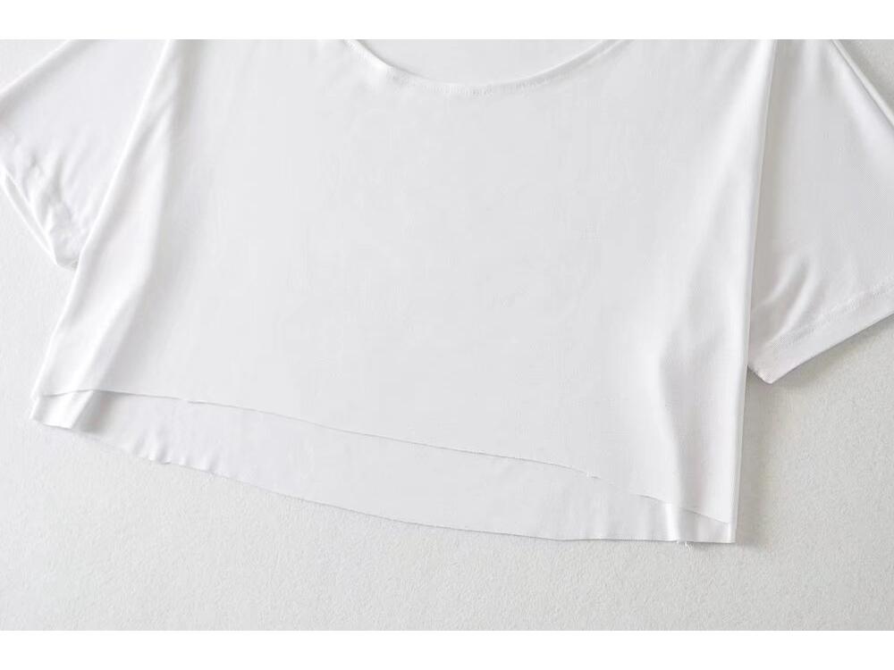 Модный женский кроп-топ с круглым вырезом и рукавом до локтя в европейском и американском стиле