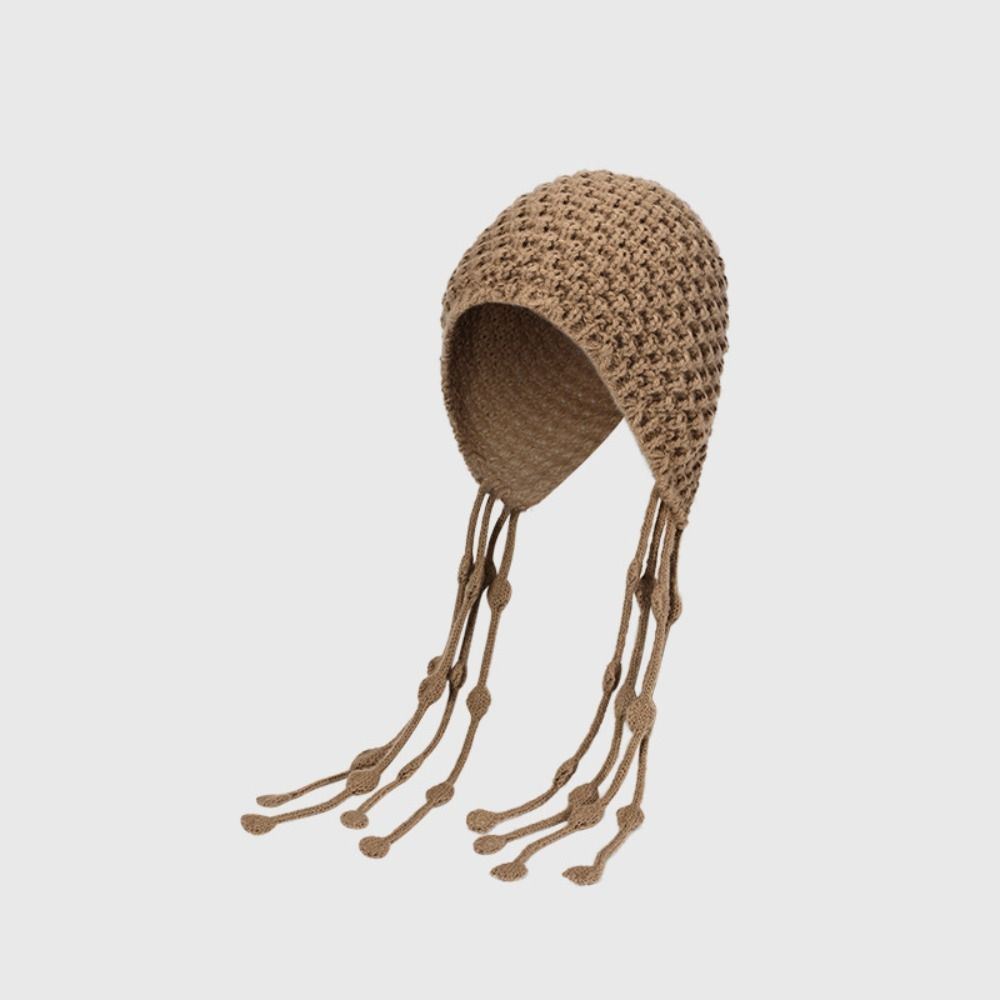 Tassels Crochet Knitted Hat Hollow Out Knit Cap Cute Weave Cap Apparel Accessories