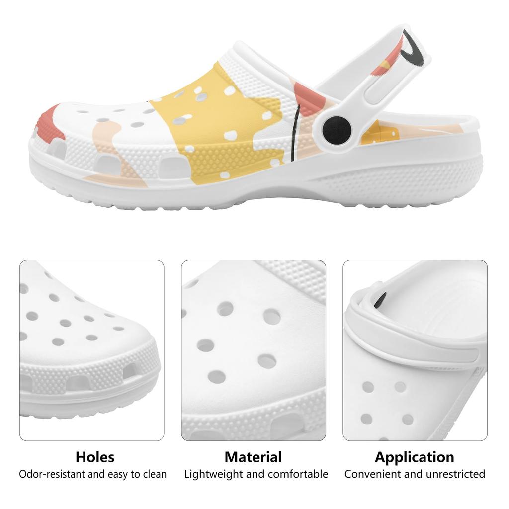 White Printed EVA Clogs Unisex Easy Clean Flexible Garden Shoes Slip On Beach Pool Bathroom Home Daily Shoes Outdoor Use