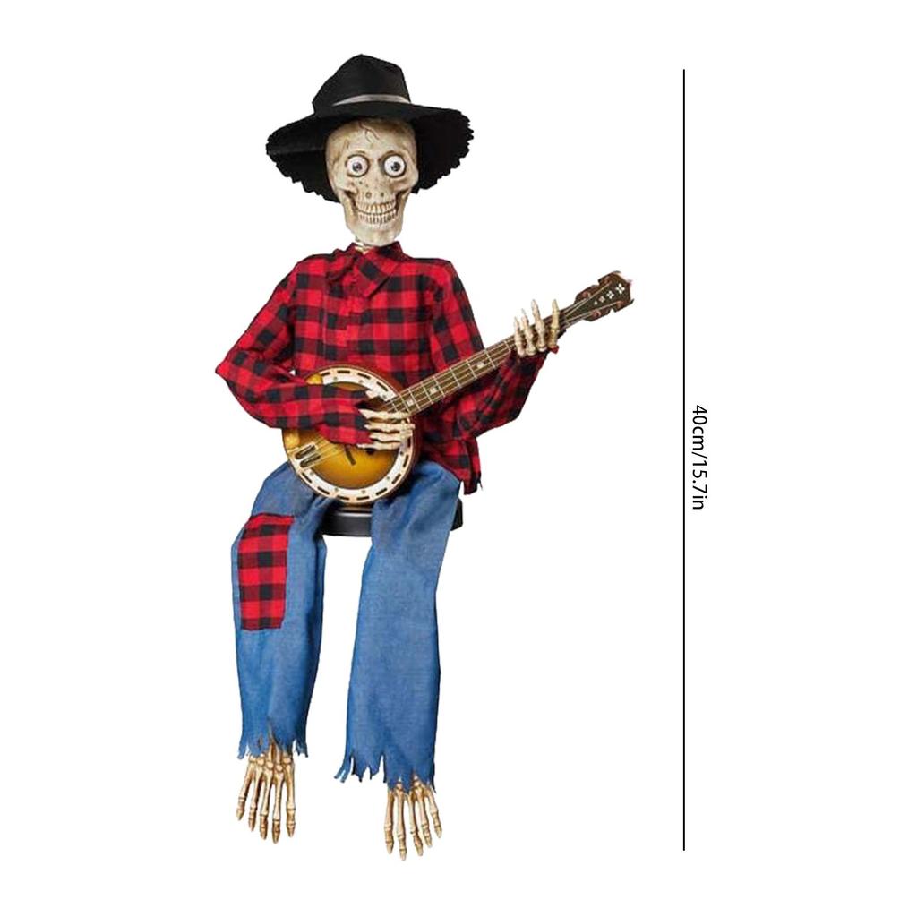 Halloween Fun Skull Playing Guitar Luminous Ornament Room Decor Farmhouse Skeleton Sculpture Christmas Decoration Gift 2025