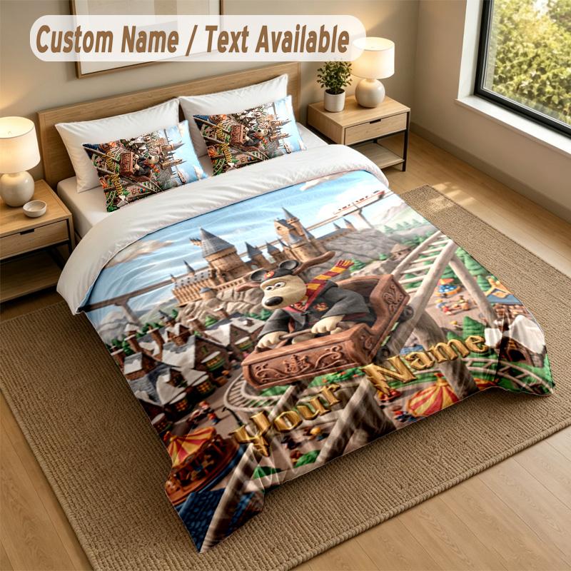 3Pcs Bedding Set Custom Name Text, 1 Sheet 2 Pillowcases Home Bed DecorWallace & Gromit