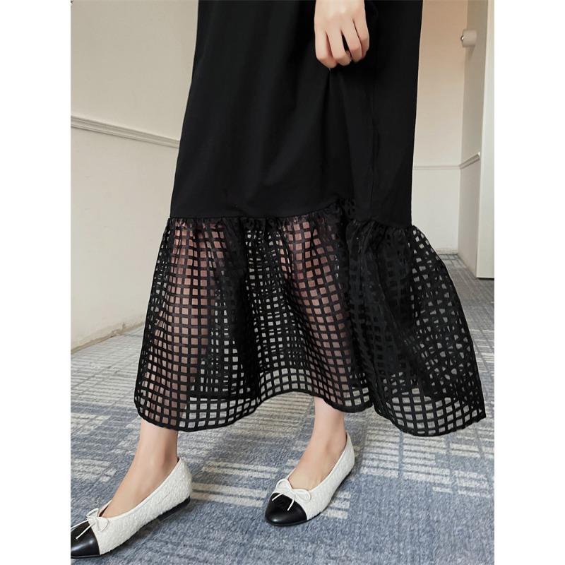 Dimanaf Women 2025 Summer Plus Size Casual Short Sleeve Oversize Plaid Hollow Long Shirt Dress Loose Dress New