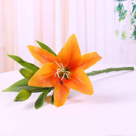 Artificial Flower Weather-resistant Non-fading No Withering No-Watering Easy Maintenance 3D Printing 3 Heads Artificial Lily Flower Home Decor