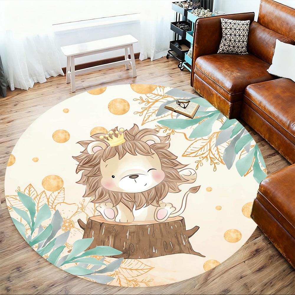 1pc Lion, Crown Round Chair mat Area Rug - Non-Slip, Floor Mat for Office, Bedroom, home decor Christmas Gift p0811442
