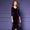 2022 Autumn/Winter Women's Gold Velvet V-Neck Slim Fishtail Dress