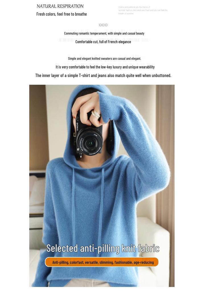2024 Autumn/Winter Women's Wool Hooded Knit Sweater - Loose, Thick, and Easy to Match