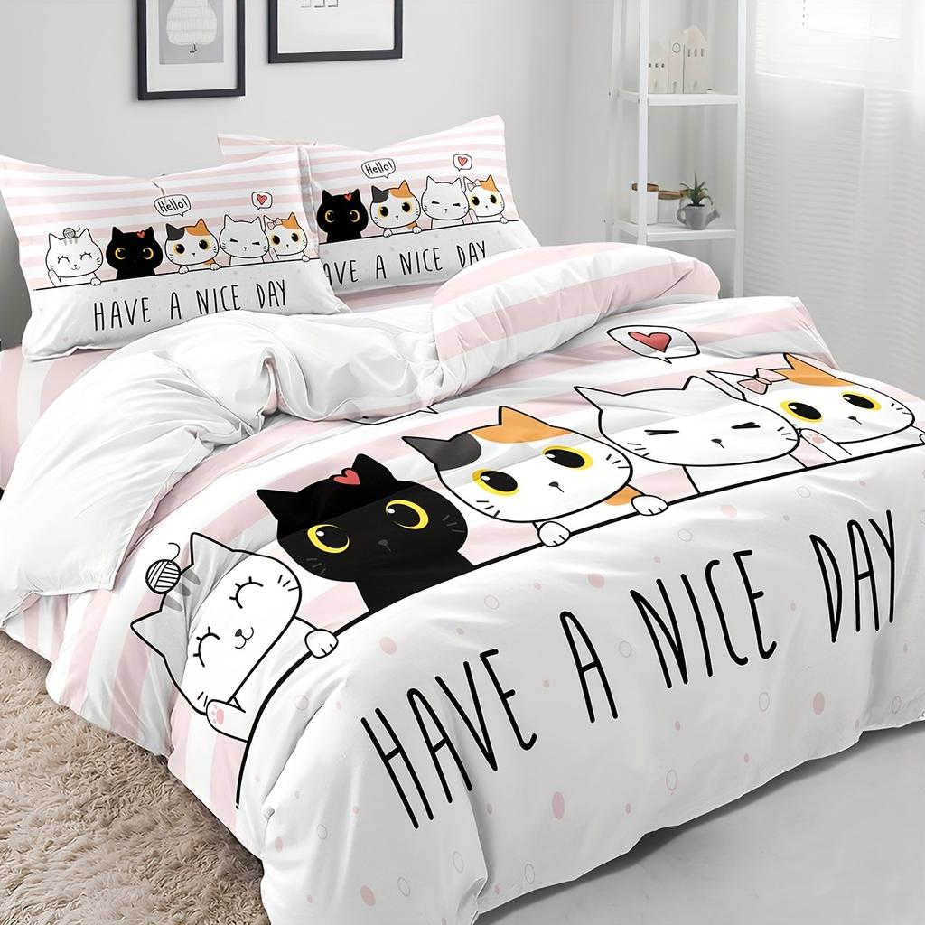 Cute Cartoon Cat Duvet Cover Set Animal Bedding Set Ultra-Soft Duvet Cover With Pillowcase For Bedroom Guest Room Dorm Home