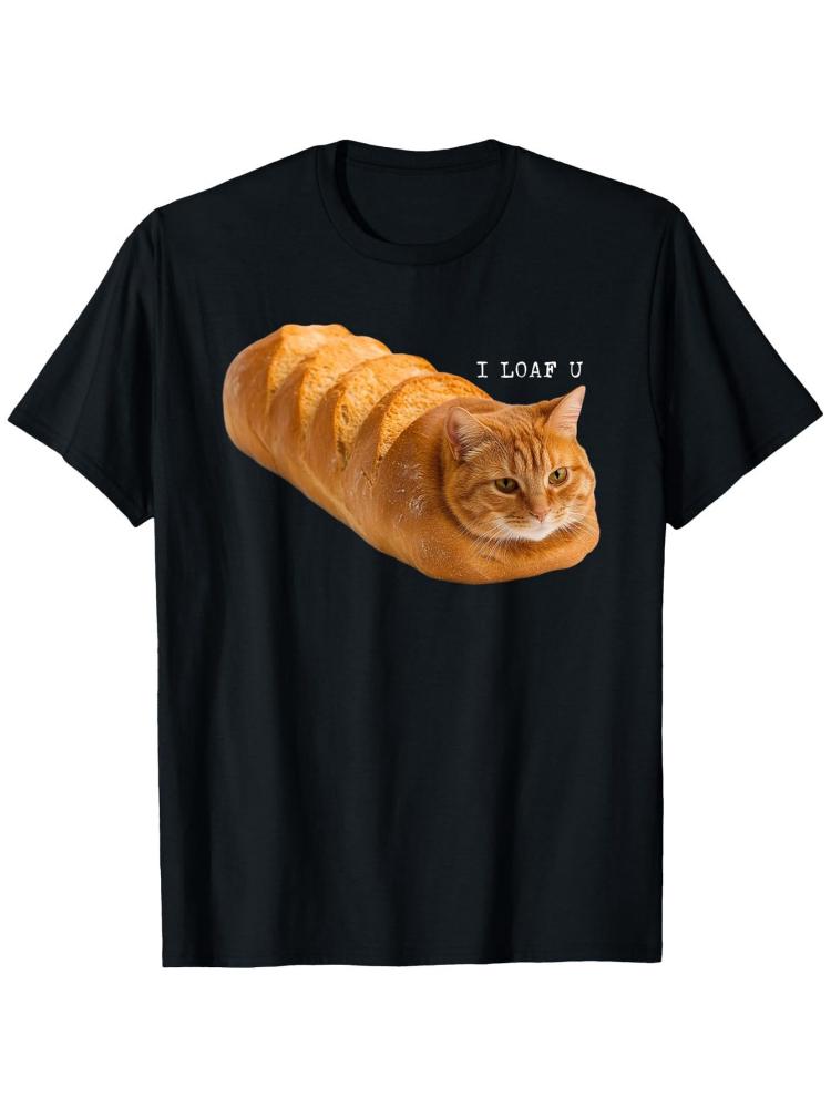 Смешная футболка для любителей кошекI Loaf U Графика с дизайном рыжего кота100% хлопок Круглый вырез Короткий рукав Печатная Унисекс футболка
