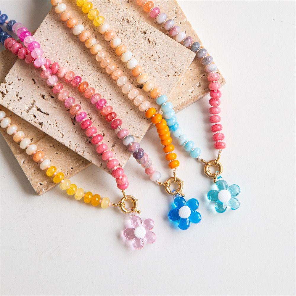 Charms Jewelry Flower Necklace Colorful Beads Pendant Necklace Creative Floral Chain Choker  Summer