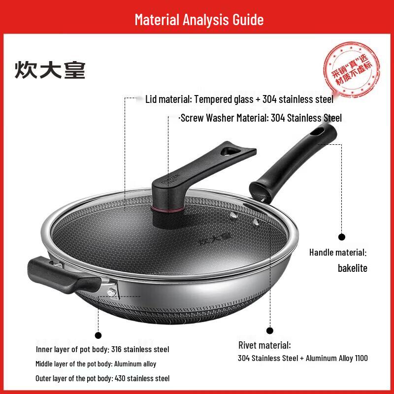 Cooker King 316 Multi-layer Steel Honeycomb Non-stick Wok