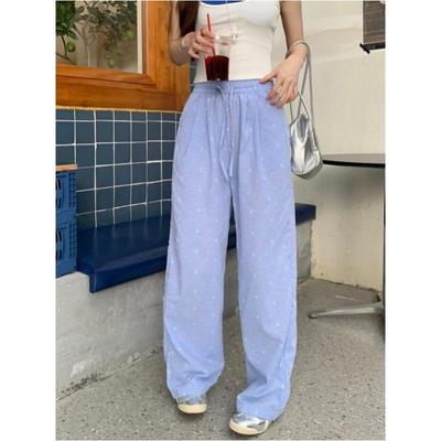 Повседневные брюки с клетчатой текстурой и узором в горошек для женщин, свободные широкие брюки с завязками