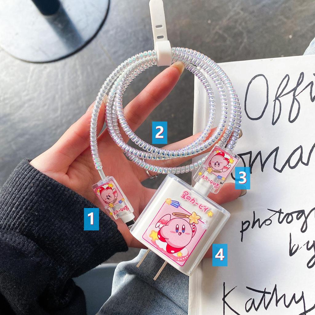 Комплект защиты кабеля данных Apple: Зарядная головка 20 Вт, прозрачный мультяшный дизайн, набор из 4 предметов