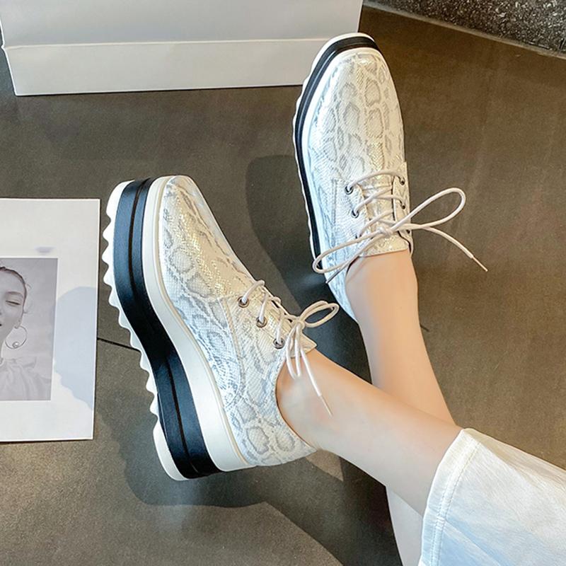 Мокасины из искусственной кожи со змеиным узором, женские, на толстой платформе, со шнуровкой, броги, женские, больших размеров, нескользящие, на толстой подошве, оксфордские туфли