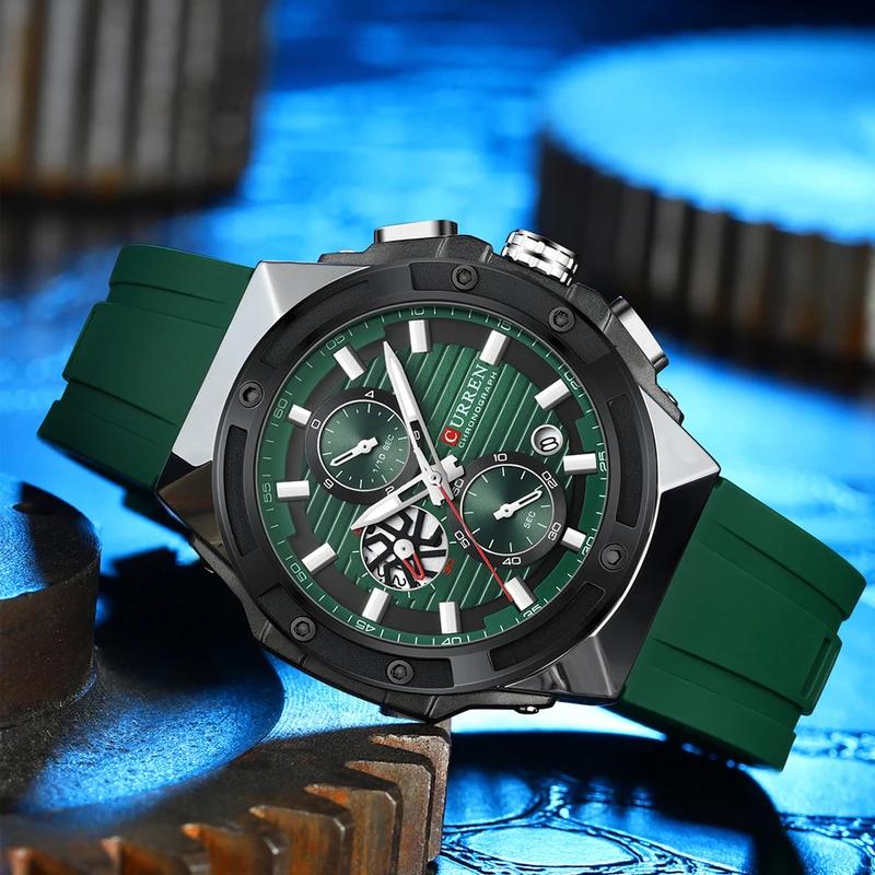 CURREN Top Luxury Quartz Men's Watch Silicone Strap Multifunctional Timing Code Classic Luminous Waterproof Men's Watch