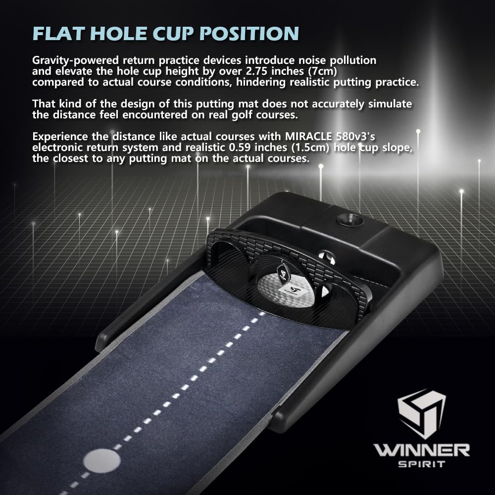 WINNER SPIRIT Miracle 580v3 Golf Putting Mat Green Indoor with Electric Autoball Return Silent Quiet Noise Home Office Gift (V3-Gray)