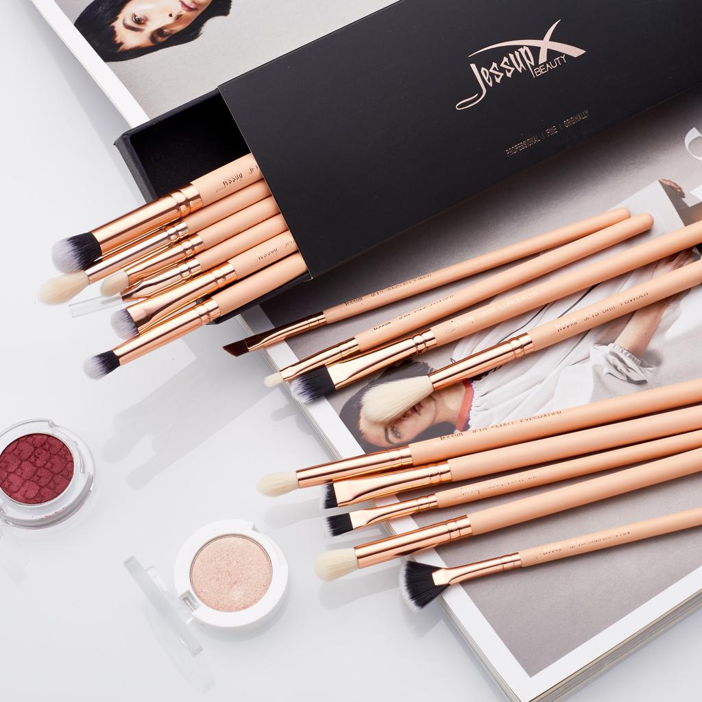 Набор профессиональных кистей для макияжа, 15 шт (Peach Puff/Rose Gold)