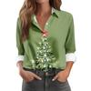 Женская рубашка-блузка с рождественским принтом и пуговицами, длинный рукав, повседневный базовый рубашечный воротник, обычный топ