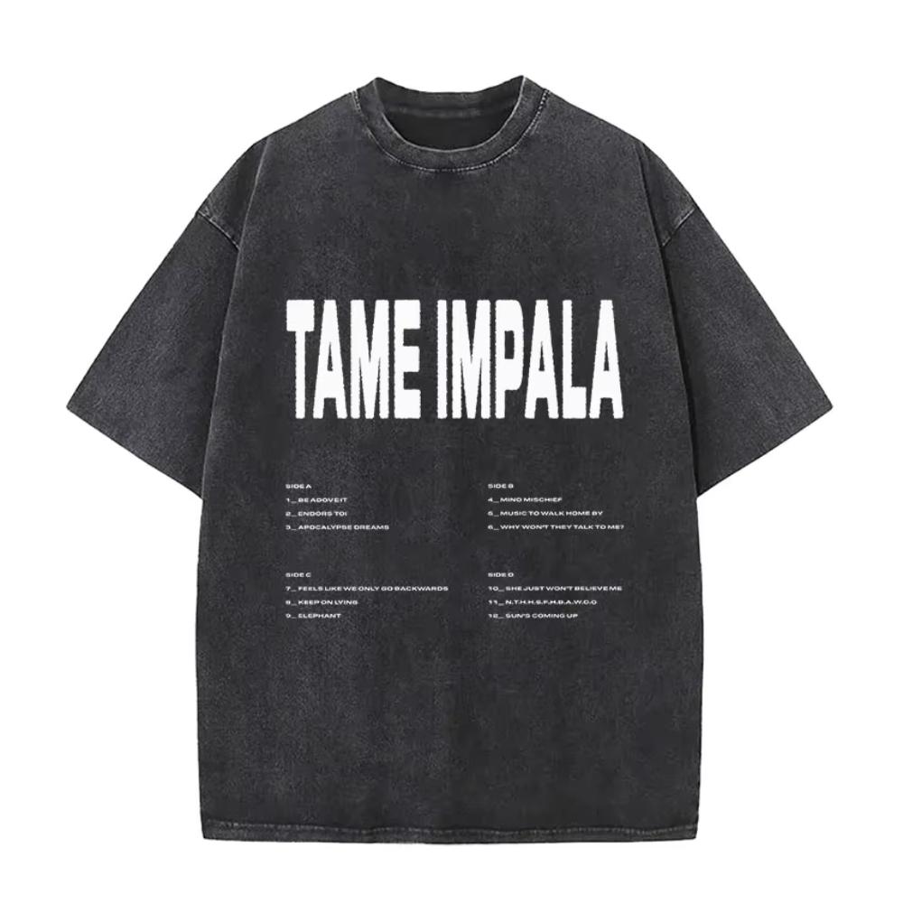 Rock Band Tame Impala Deadbeat Tour 2026 Vintage Washed T-shirt Unisex Hip Hop Gothic T Shirt Casual Oversized Short Sleeve Tees