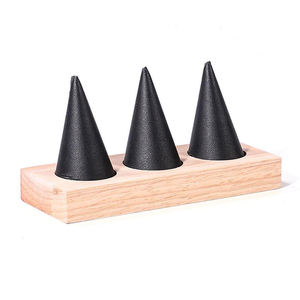 Jewelry Display Cone Shape Rings Holder Storage Rack Wooden Rings Organizer Girls Women