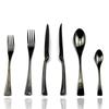 6Pcs/Set Black With Dessert Fork Spoon Portable Cutlery Set Dinnerware Set 304 Stainless Steel Mirror Silverware Tableware Set