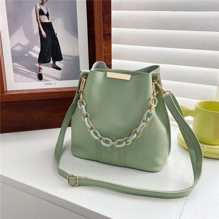 Chic Khaki Green Blue Black Yellow Brown Pu Material Women's Bucket Bag For Spring
