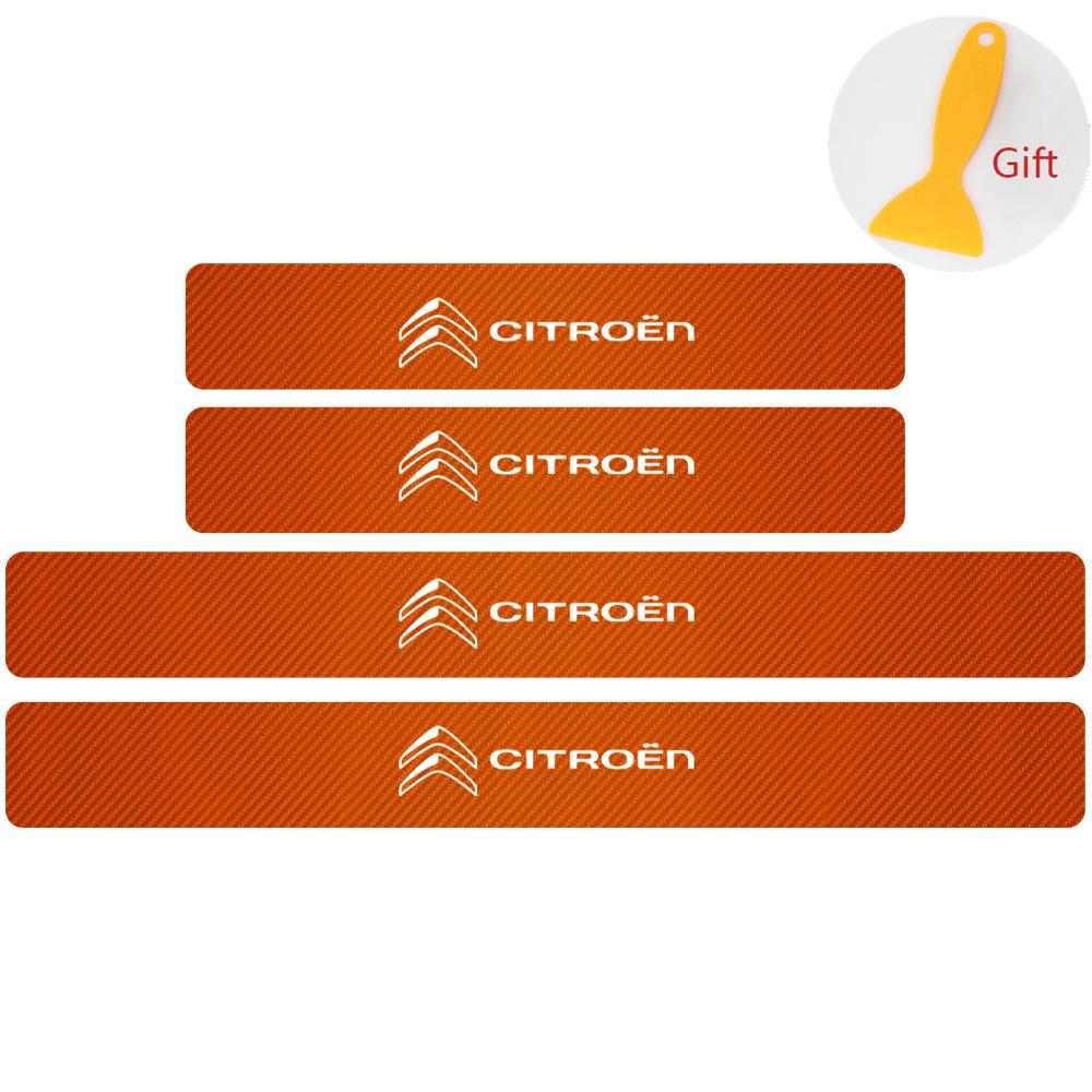 MVDC1 4Pcs Carbon Fiber Car Door Sill Plate Protectors Stickers For Citroen C1 C2 C3 C4 Grand Picasso C4L C5 C-ELYSEE Xsara Berlingo