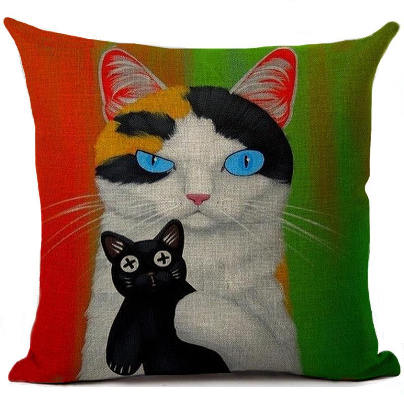 Cushion Cover Funny Cat Printed Linen Pillow Cover Car Sofa Throw Pillows Case Decorative Pillowcase 45*45Cm