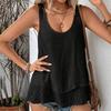 Женские топы с круглым вырезом без рукавов, однотонный жилет свободного кроя с двухслойным подолом, пуловеры, топы на каждый день